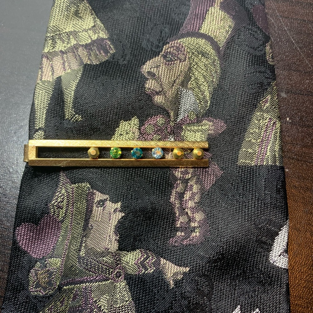 Anson Vintage Tie Clip w/ Multicolor Glass Stones